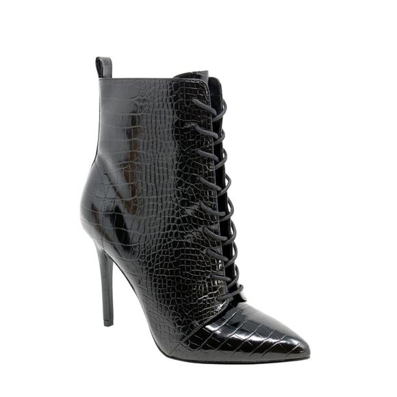 New Charles David Passe Croc-Embossed High Heel Bootie in Black Women's Size 7.5 - Picture 1 of 7